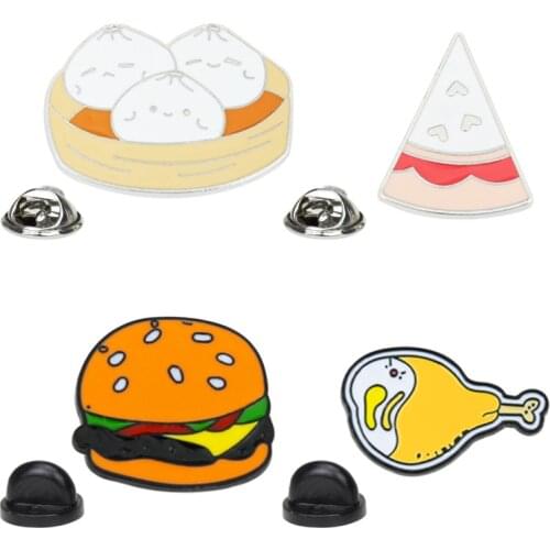Ins style cartoon food hamburger brooch accessories personality lovely pizza chicken leg cage drawer bun Brooch