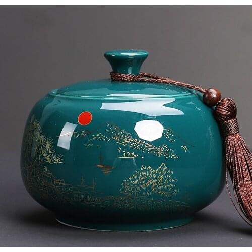 Ceramic Jar Tea Box Tea Leaves Container Candy Can Dried Fruit Tea Caddy Smell Proof Chinese Caja De Te Storage Pot AC50TE