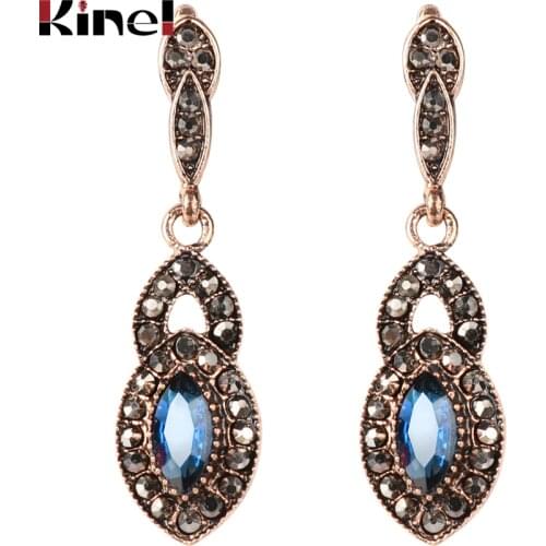 Kinel Turkish Women Long Drop Earrings Vintage Resin Jewelry Antique Gold Color Gypsy India Bridal Earrings Ethnic Jewelry