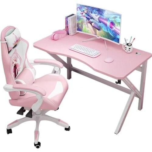 Pink computer desk home office desktop game e-sports table anchor live white computer desk Internet cafe gaming desk