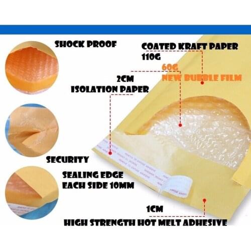 350*450mm Gold Yellow Kraft Paper Mailing Envelope/ Shock Proof Bubble Padded Kraft Mailing Bag Bubble Padded Envelope 20pcs