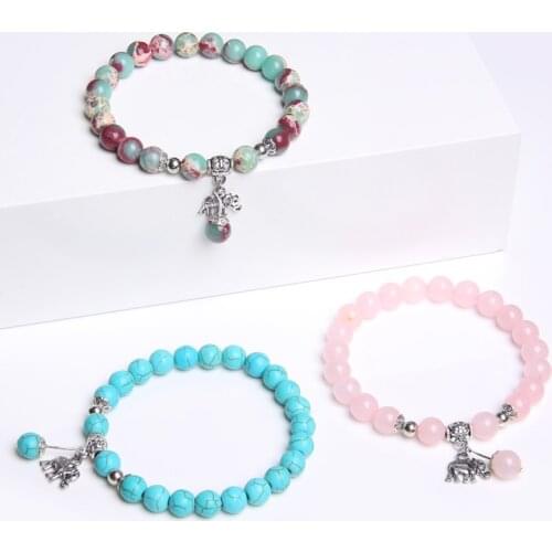 Beautiful Gems Bracelets Polished 8 mm Shoushan Stone Beads Bracelets For Women Lovely Elephant Charm Bangle Jewelry Gift