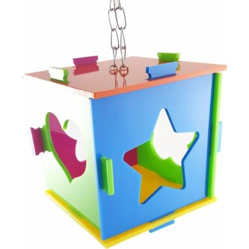 Colorful Pet Bird Parrot Squirrel Square Plastic Food Cage Hang Foraging Toys Macaw Cockatoo Hunt Feeder Treat Hunt