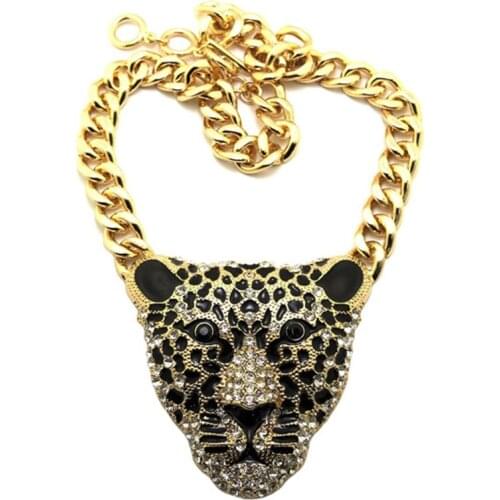 Fashion Black Enameled Leopard Pendant Statement Necklace Hip Hop Iced Out Zircon Jaguar Choker Jewelry Dropshipping