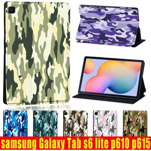 Fashion Tablet Case for Samsung Galaxy Tab S6 Lite 10.4 Inch P610/P615 Anti-Dust Camouflage Pattern Leather Stand Cover Case
