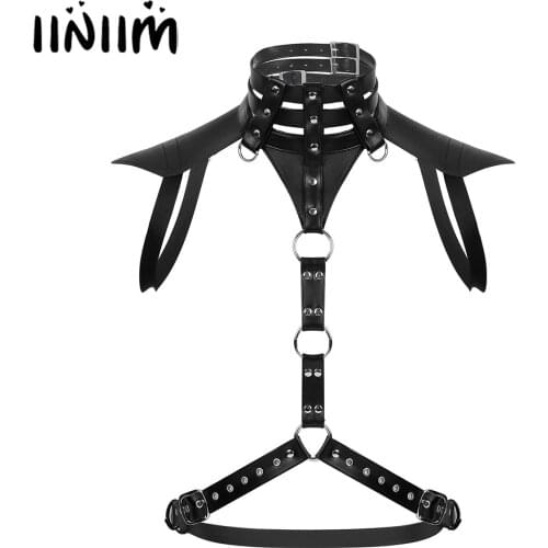 Iiniim Mens Leather Body Chest Harness Erotic Punk Slim Fit Top Sexy Party Clubwear Costume Gay Male Cosplay Bondage BDSM Belt