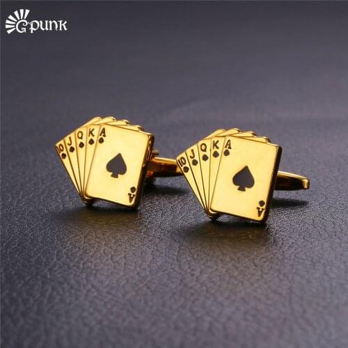 Mens Poker Cufflinks Mens Wedding French Shirt Cuff Buttons Gold/ color Card Gemelos Unique Cufflinks C1994G
