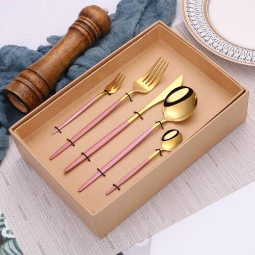 Dinnerware Set Pink Gold Travel Cutlery Stainless Steel Tableware Kitchen Utensils Luxury Tableware Knife Fork Spoon Set Cutlery