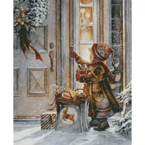 Cross Stitch Kits Boy giving a gift Snowy Crafts People Art Needlework 14CT Unprinted Embroidered Handmade Wall Home Decor