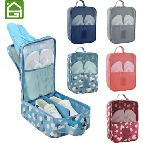 Flower Pattern Shoes Storage Bag Travel Vacation Slippers Mesh Organizer Pouch hold 3 Pair Shoes