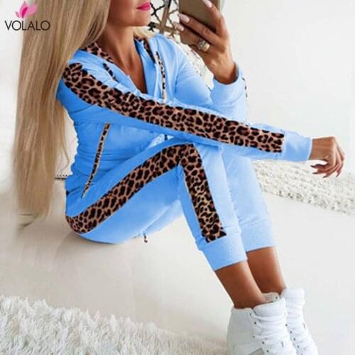 Autumn Winter 2 Piece Set Woman Hoodie Pants Tracksuit Leopard Sportwear Casual Female Zipper Jogging Suit Plus Size 3XL