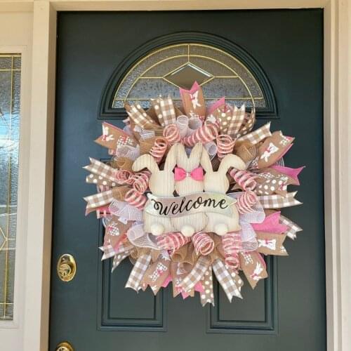 Gnome Easter Bunny Wreath For Front Door With Flowers And Eggs Gnome Easter Wielkanoc Dekoracje Easter Decorations For Home