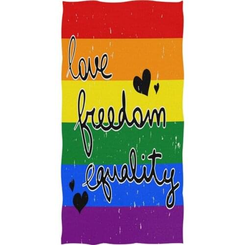 Love Freedom Equaltiy Beach Travel Towels Ultra Soft Rainbow Flag Gay Pride Absorbent Hand Towel Guest Bath Towels for Gym Spa