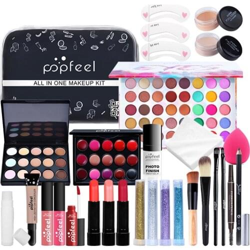 POPFEEL ALL IN ONE Professional Cosmetics Set KIT05 Eyeshadow Palette Lipstick Lipgloss Kit Makeup Set with Box