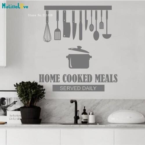 Home Cooked Meals Served Daily Kitchen Wall Sticker Quote Refrigerator Decor Self-adhesive Murals Handmade YT1870