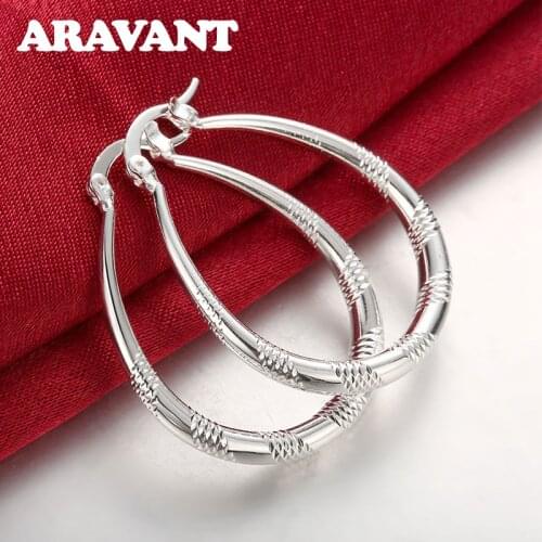 Silver Color Metal Oval Hoop Earrings For Women Stripes Water Loop Earring European Brand Fashion Jewelry Gifts