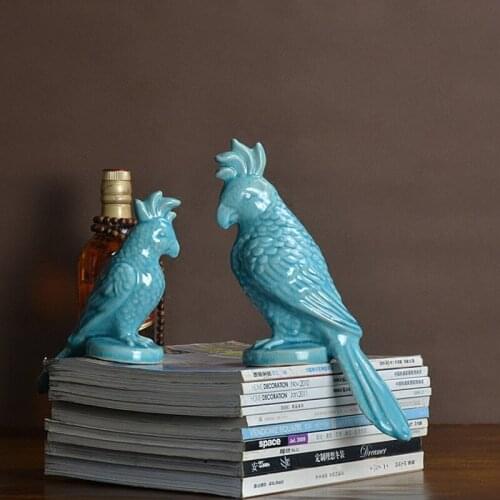 BLUE CERAMIC CREATIVE PARROT STATUE HOME DECOR CRAFTS ROOM DECORATION BIRDS PORCELAIN ANIMAL FIGURINES WEDDING DECORATION GIFTS