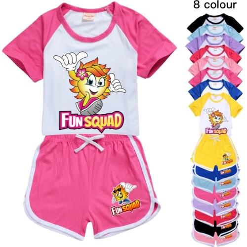 100-170 T-shirt Shorts Sports Suit Boys Summer T Shirt Suit Funsquad Polyester Girls Sleeping Tops Set Costumes for Kids Fashion