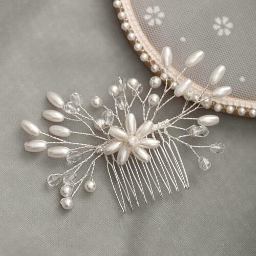 Trendy Silver Color Pearl wedding hair comb Wedding Tiara Bride Headpiece Party Crystal Hair Jewelry Wedding Hair Accessories