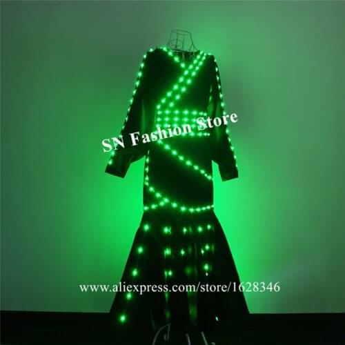 TC-205 Programmable colorful LED light women long dress party evening show wears RGB costumes dance performance clothe coat led