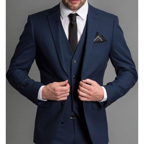 Navy Blue Formal Men Suits 2021 Notched Lapel Custom Made Business Groom Wedding Suit for Men (Jacket + Pants+ Vest) terno