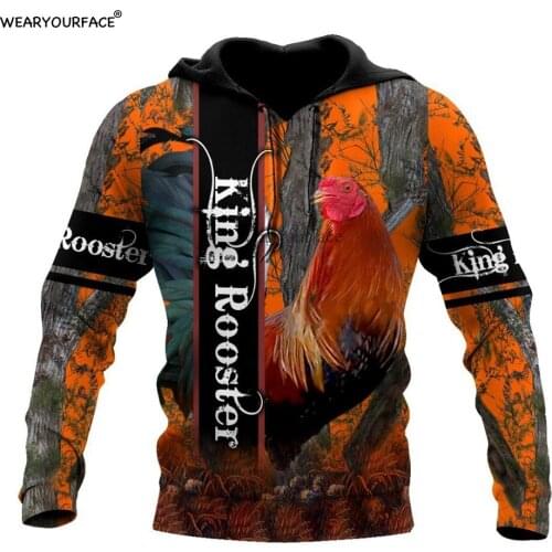 King Rooster 3D All Over Print Crewneck Zipper Hoodies Sweatshirts Outdoor Vocation Sports Streetwear Men Unisex Clothing