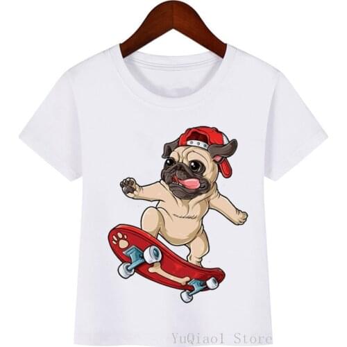 Funny t shirt for girls boys cool pug Roller skating animal print tshirt camisetas kawaii kids clothes dog lover t-shirt boys