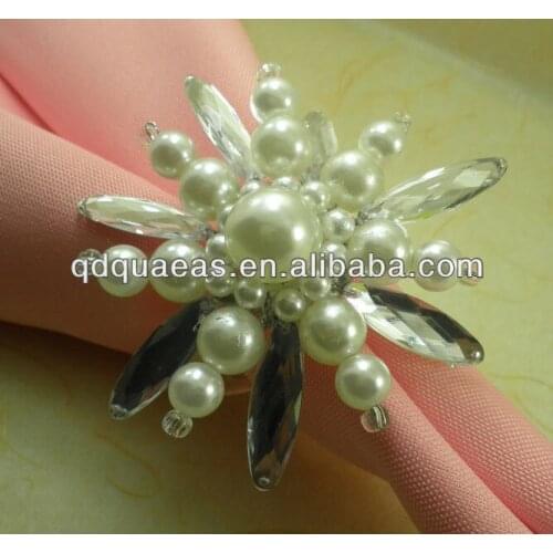 Pearl beades flower bulk napkin ring, acrylic diamond wedding napkin holder