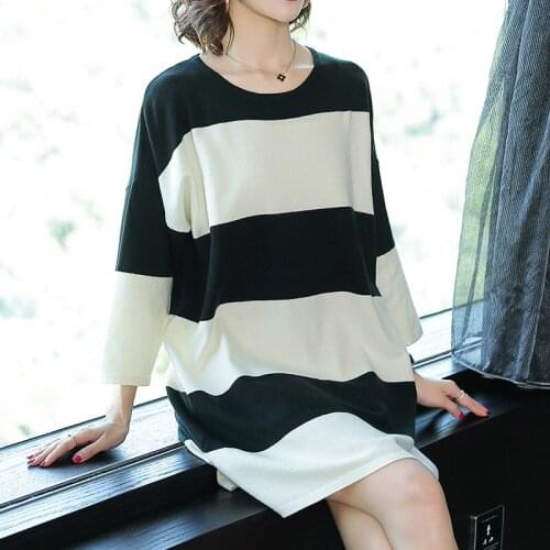 Womens fashion striped loose knit clothes autumn ladies patchwork colors plus size knit shirt free shipping