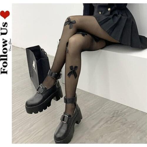 Harajuku Gothic Bowknot Pantyhose Female Summer Black Velvet Pearl Diamond Pineapple Stockings Japanese Sexy Skirt Tights Woman