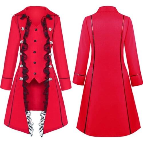 Anime Medieval Cosplay Gothic Lapel Jacket Lace Decorated Solid Color Long-sleeved Three-breasted Ladies Coat Irregular Top