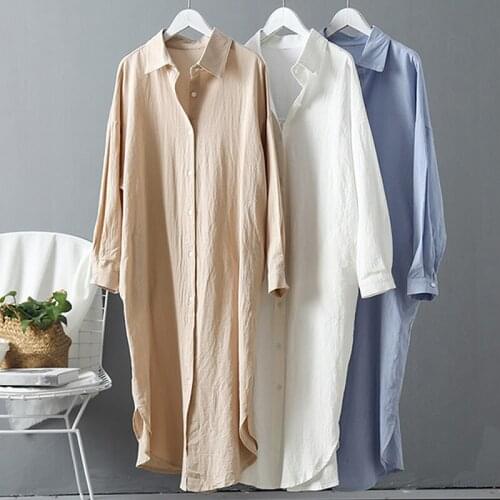 Long Sleeve Women Long Shirt Dress Spring Autumn Casual Buttons Loose Clothes Robe Femme Vestido