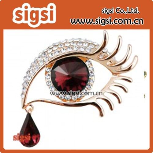 Gold metal Angel Tears Brooch Pins waterdrop Rhinestone Sapphire Big Eyes Alloy Long Eyelashes Corsage Breastpin Women Jewelry