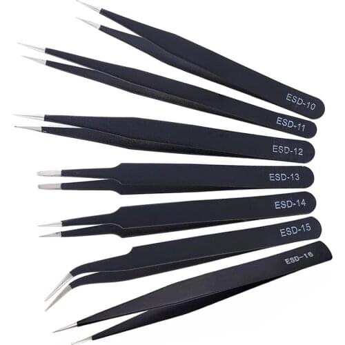 Anti-static ESD Stainless Steel Tweezers Electronics Industrial Precision Curved Straight Tip Phone Maintenance Repair Hand Tool