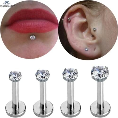 1pc/lot 2/3/4/5mm 16G Round Crystal Ear Piercing Labret Lip Tragus Earrings Helix Piercing Nose Ring Ear Jewelry