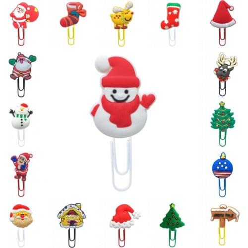 100pcs Christmas PVC Bookmarks Santa Clause Paper Clips Stationery Office Supply Snowman Page Holder for Student Teacher Gift