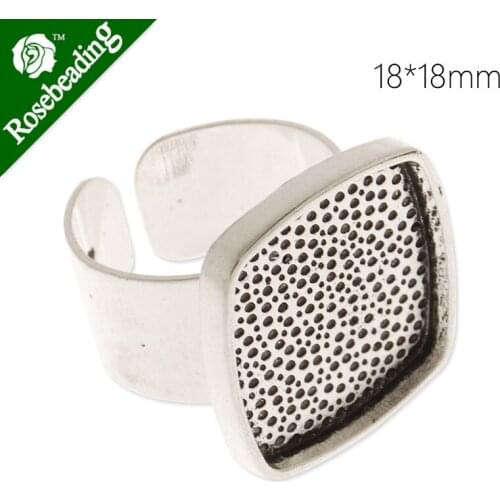 18x18mm antique silver adjustable plated square cabochon setting ring,ring blank,ring bezel,sold 10pcs/lot-C4415