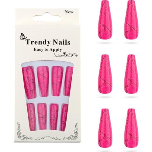 20pcs/box Full Cover Fake Press on Nails Black Line Pure Acrylic Ballerina Acrylic for Nails for Women with Jelly Stickers