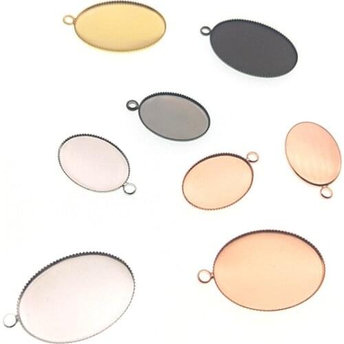 20pcs Silver Color Necklace Pendant Setting Cabochon Blank Tray Bezel for 13*18mm,18*25mm Oval Glass Cabochon DIY Jewelry Making