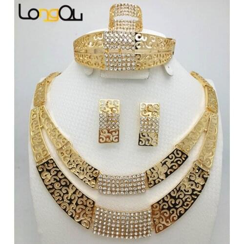 2018 Fashion Women Dubai Gold-color Jewelry Sets Big Nigerian Wedding African Jewelry Sets african beads jewelry set