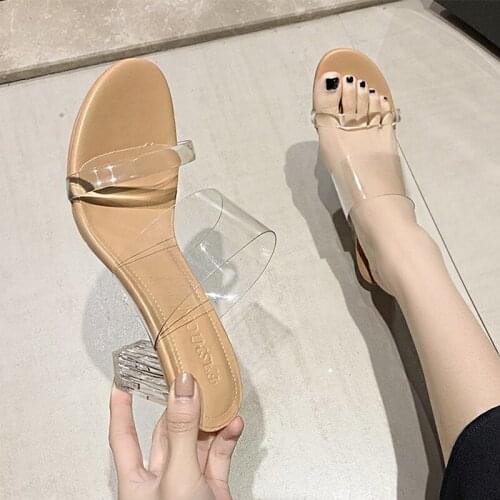 2021 PVC Jelly Sandals Crystal Open Toed High Heels Women Transparent Heel Sandals Slippers Pumps 8CM Big Size 41 42