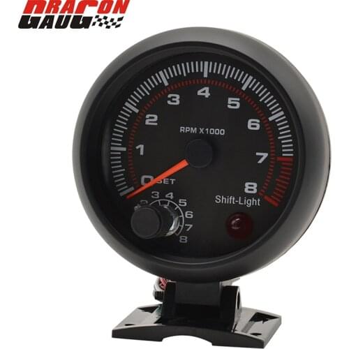 3.75inch (95.25mm) High speed stepper motor Black shell white light LED Tachometer gauge 0-8000 RPM Warning function