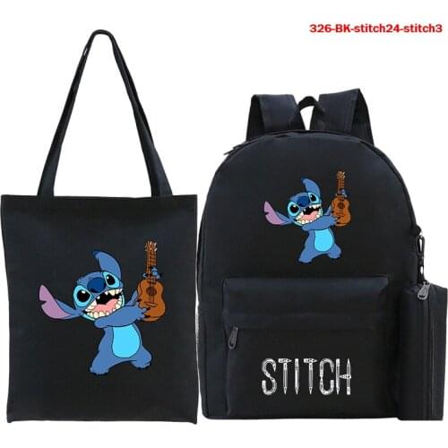 Disney Stitch Print Girls Boys Backpack + Pencil Case + Messenger Bag Children Kids Leisure Student School Bag 3 pcs Set
