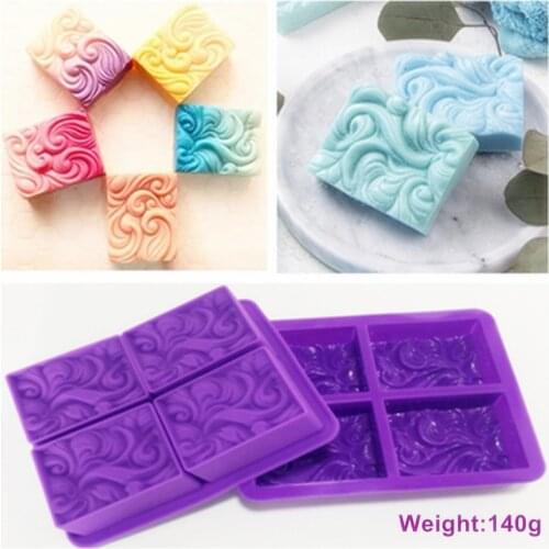 4 Cavity 3D Wave Emboss Aromatherapy Rectangular Soap Molds Silicone Soap Mold For Soaps Making