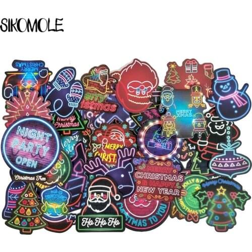 50Pcs/pack Christmas Neon Series Stickers Santa Claus Doodle Sticker For Laptop Mouse Motorcycle Skateboard Luggage Guitar F4
