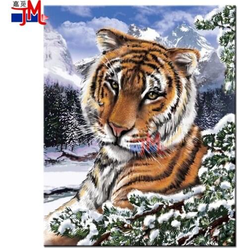 Diamond Embroidery Square Round Drill Winter Snow Scene, Tiger 5D Diy Diamond Painting Cross Stitch Animal Landscape Mosaic Kit