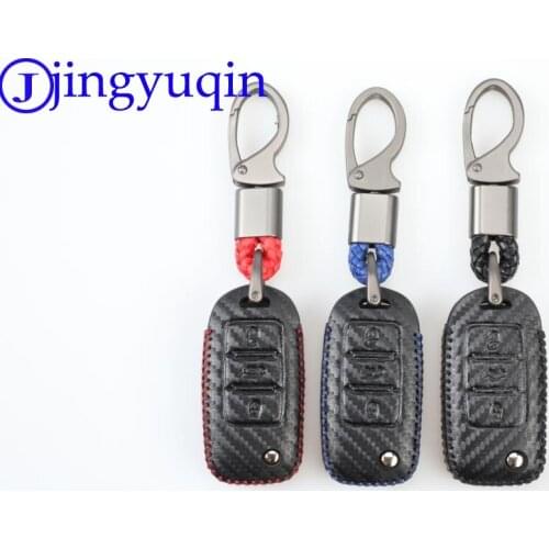 Jingyuqin Carbon Fiber Key Case For VW Golf Bora Jetta Polo Golf Passat Skoda Octavia A5 Fabia SEAT Ibiza Leon Car Protection