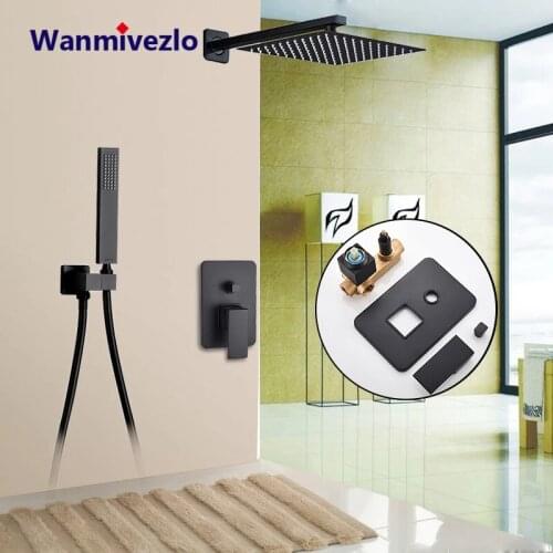 Black Bathroom Shower Faucets Set 8/10/12/16 Rainfall Shower Mixer Tap With Handshower Wall Mounted Shower Mixer Tap