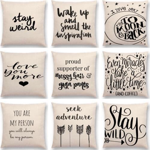 Black And White Style Decorative Letter Brave Confidence Hope Forceful Warm Words Be Yourself Cushion Cover Sofa Pillow Case