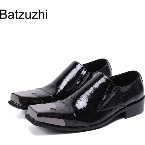 Batzuzhi Italian Style Formal Men Dress Shoes Leather Metal Toe Black Business Leather Dress Shoes Men zapatos de hombre, 38-46
